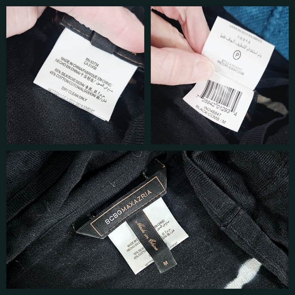 BCBGMAXAZRIA - Open front black & white striped long-sleeve silk-blend cardigan - Picture 4 of 4